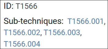 Example of Technique and Associated Subtechniques from https://attack.mitre.org/techniques/T1566/