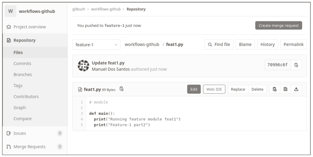 Merge Request in GitLab Created via the Web Interface