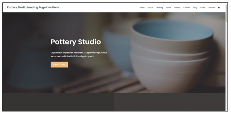 A unique figure/ground display shown on the homepage at https://www.elegantthemes.com/layouts/art-design/pottery-studio-landing-page/live-demo. The text and the button are clearly visible and in front of the blurrier background photo.