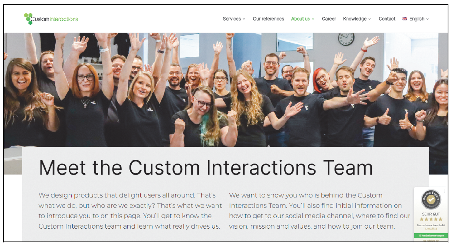 Horizontal prototype of the website “www.custom-interactions.com.”