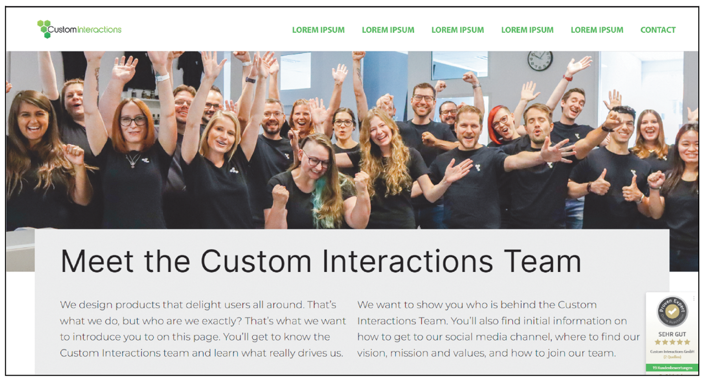 Vertical prototype of the website “www.custom-interactions.com.”