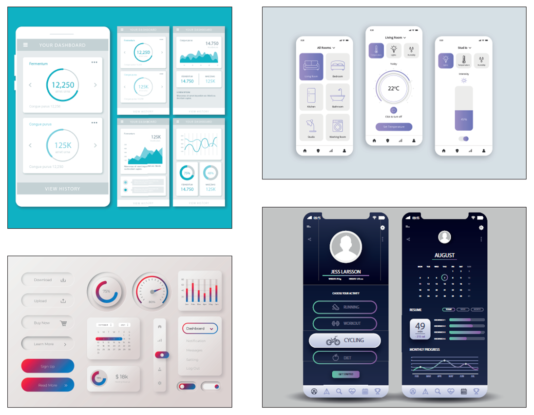 Collage with various high-fidelity prototypes.
