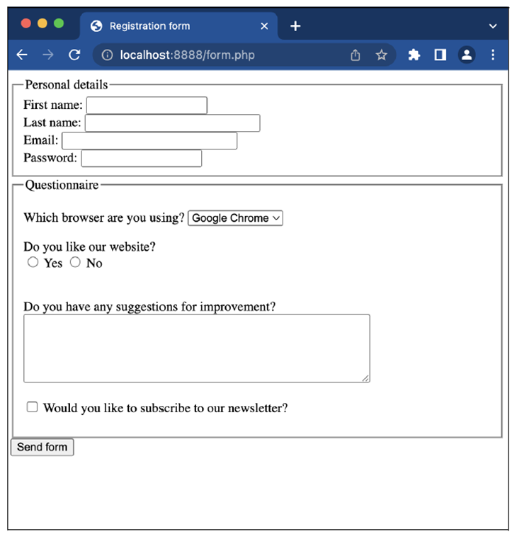 How the Form Appears in the Browser