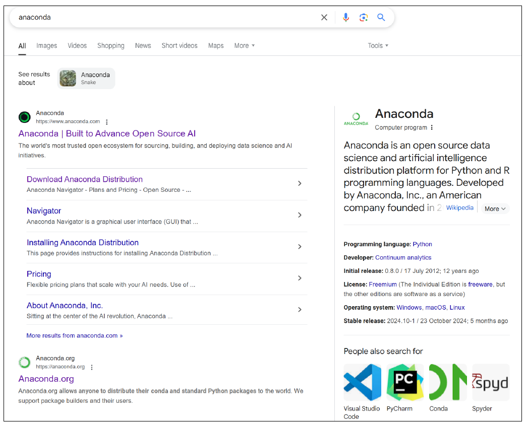 Google Search for Anaconda