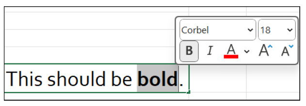 Mini Toolbar for Text Selected Inside Cell