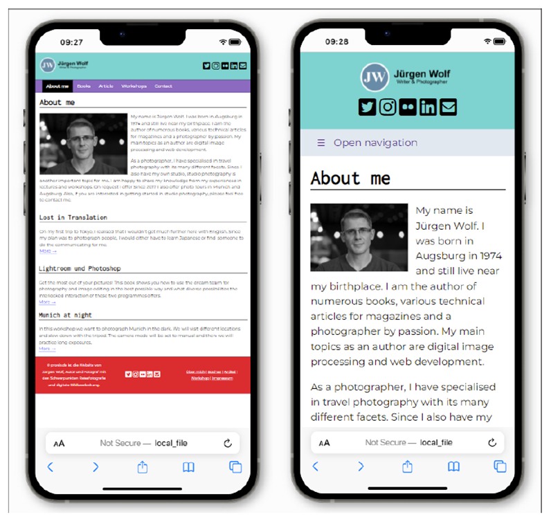 A Responsive Website: (Left) without a Meta Viewport and (Right) with a Meta Viewport