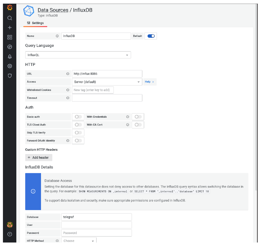 Settings for the InfluxDB Data Source