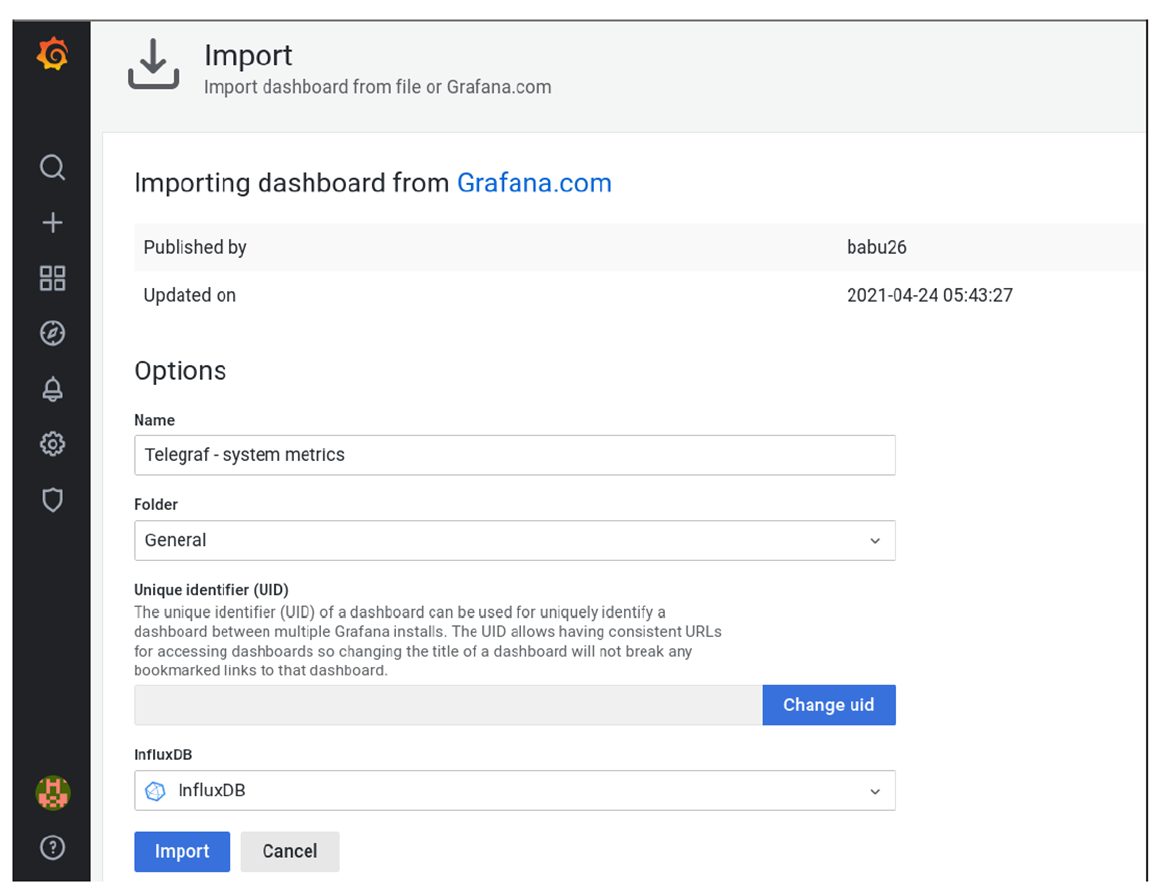 Importing a Dashboard from the Grafana Website