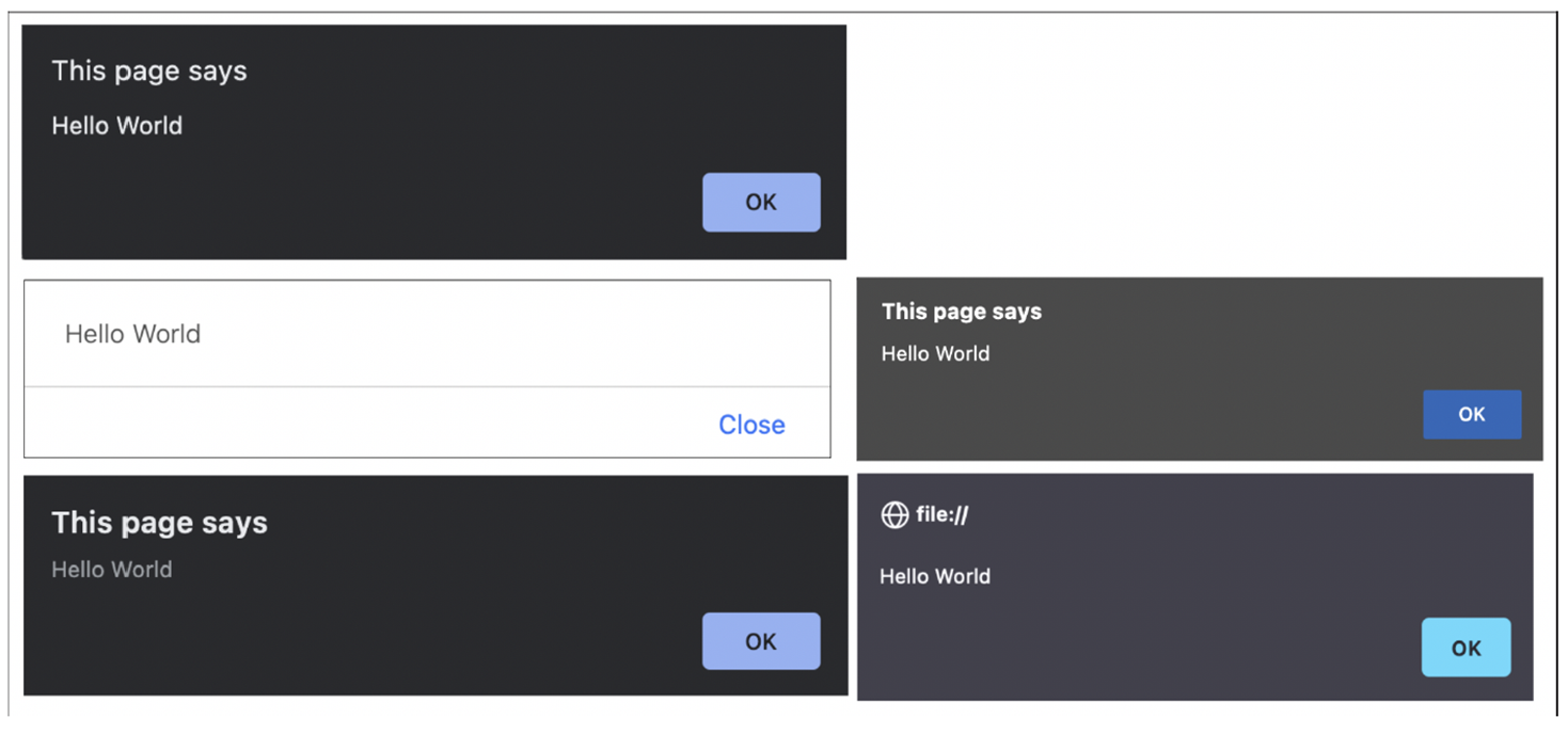 Hint Dialogs in Different Browsers