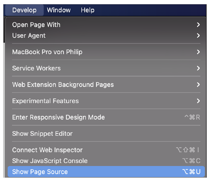 Show Source Code in Safari
