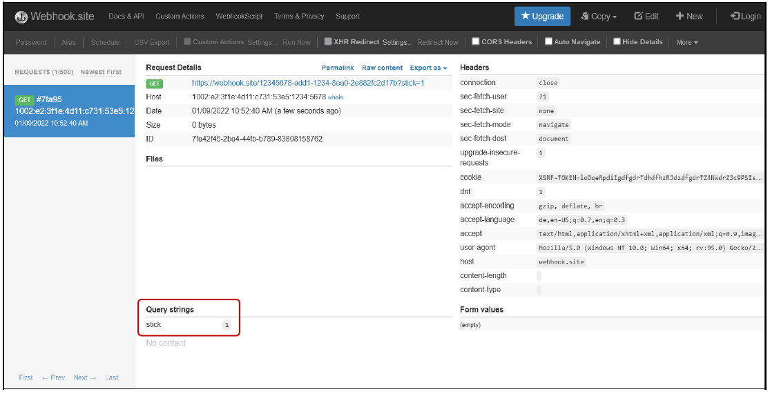 Logged Call of the URL with an Individual Parameter