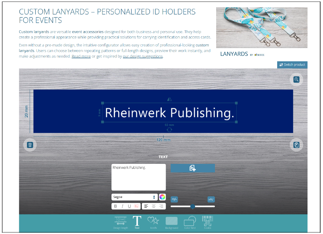 Online Editor for the Production of a Lanyard