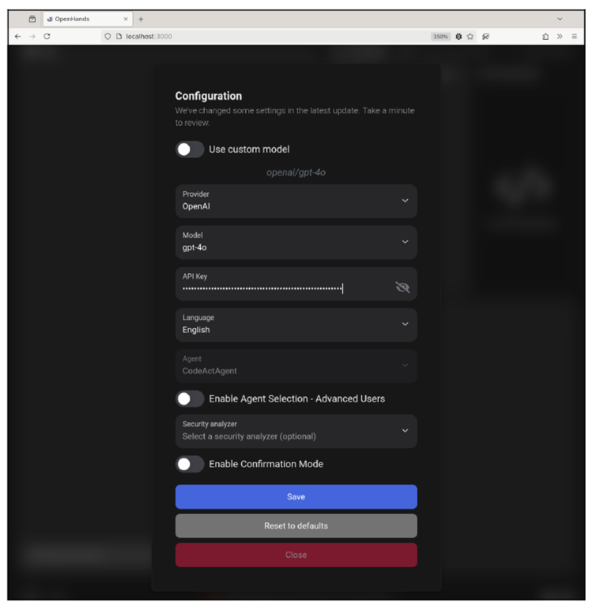 Default Configuration Settings of OpenHands