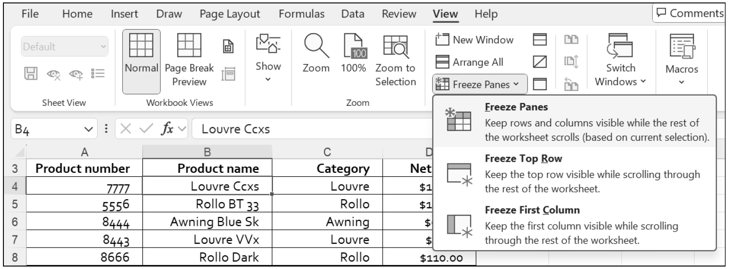 Freezing Table Headers