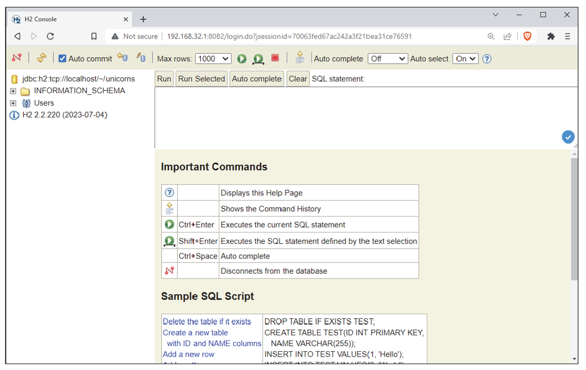 The H2 Console with Its SQL Editor