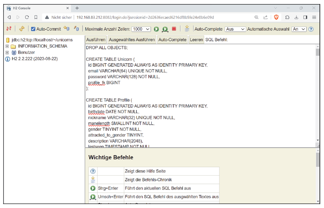 Accepting an SQL Script in the H2 Console