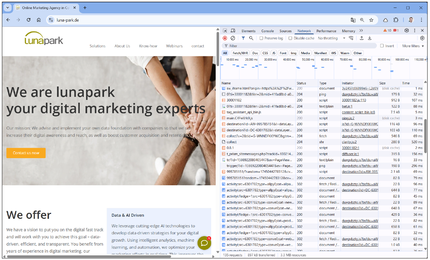 All Website Calls in the Developer Tools