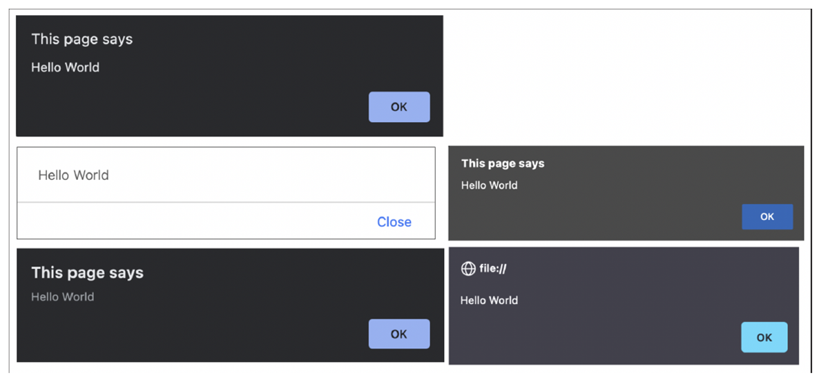 Hint Dialogs in Different Browsers